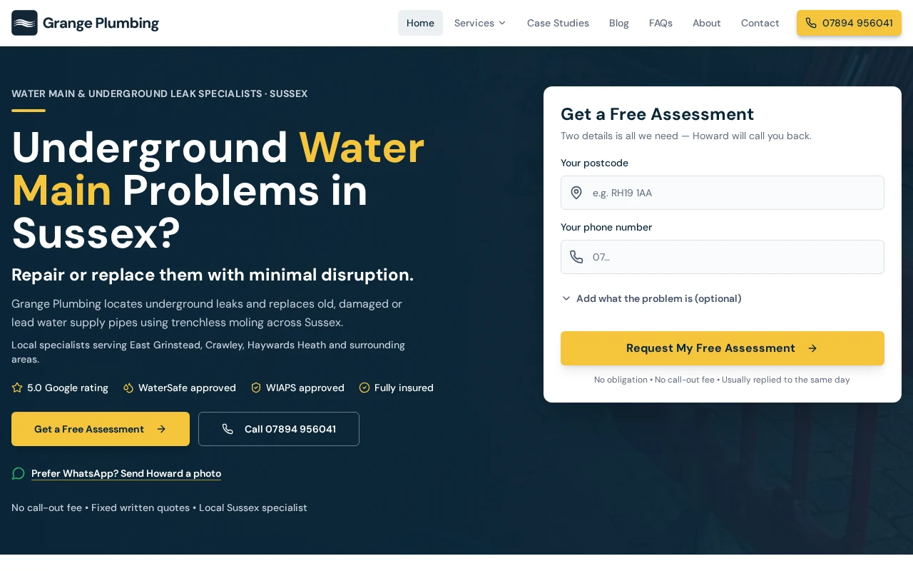 Grange Plumbing desktop website