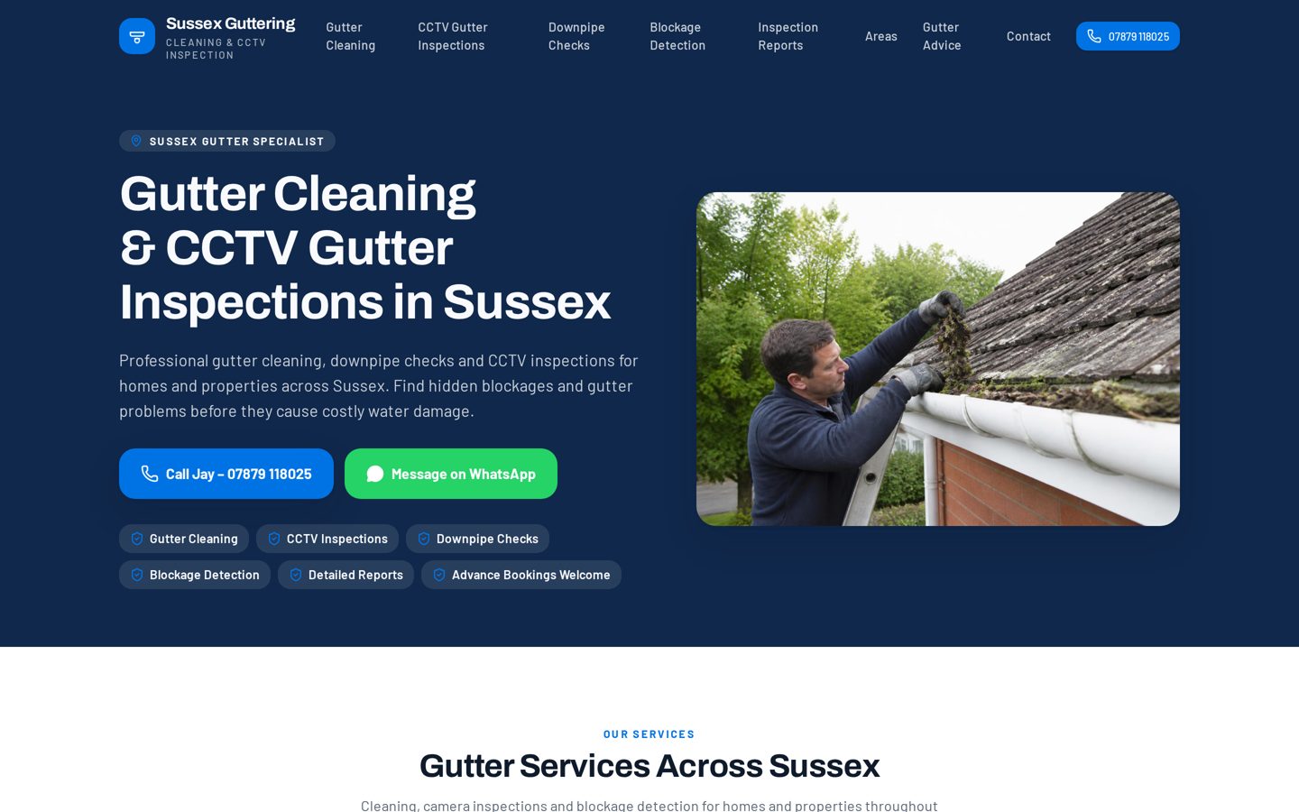 Sussex Guttering website shown on a desktop screen