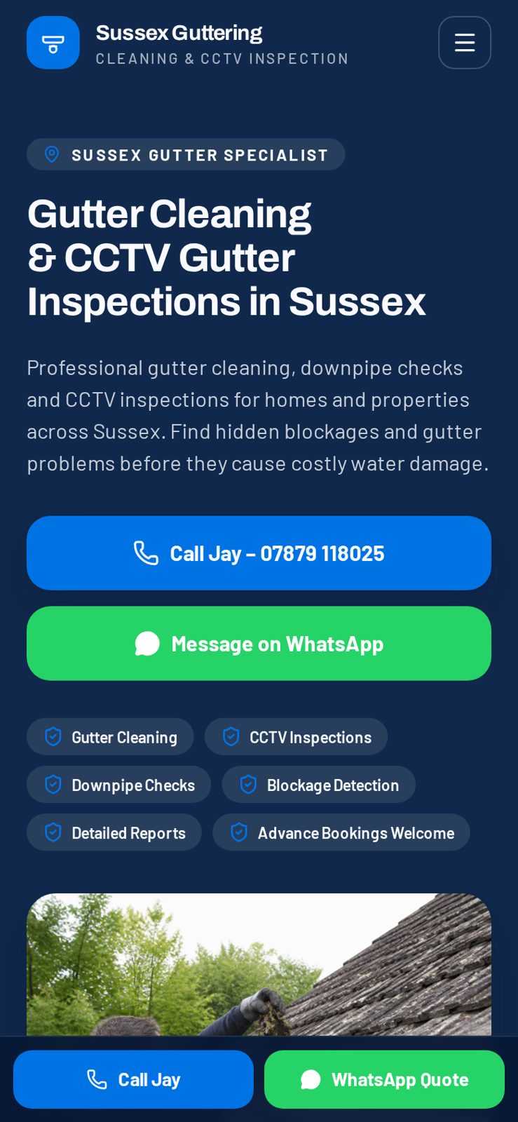 Sussex Guttering website shown on a mobile phone
